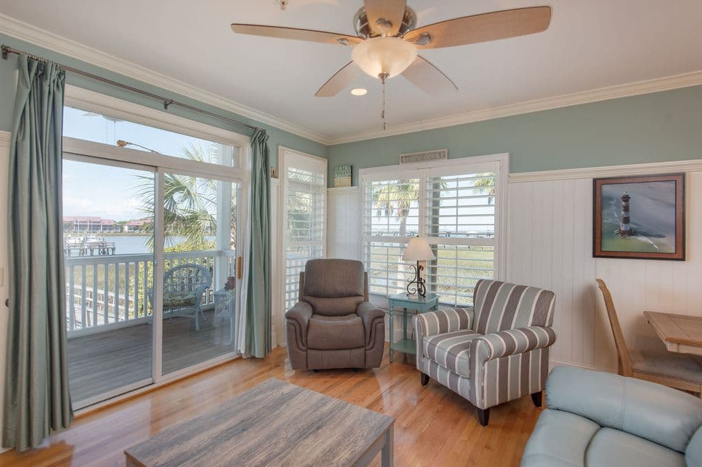 Living room with water views on two sides