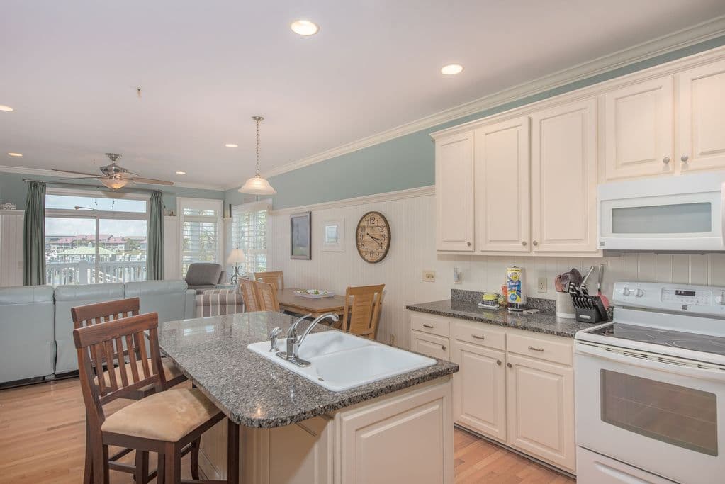 Kitchen with island and water views