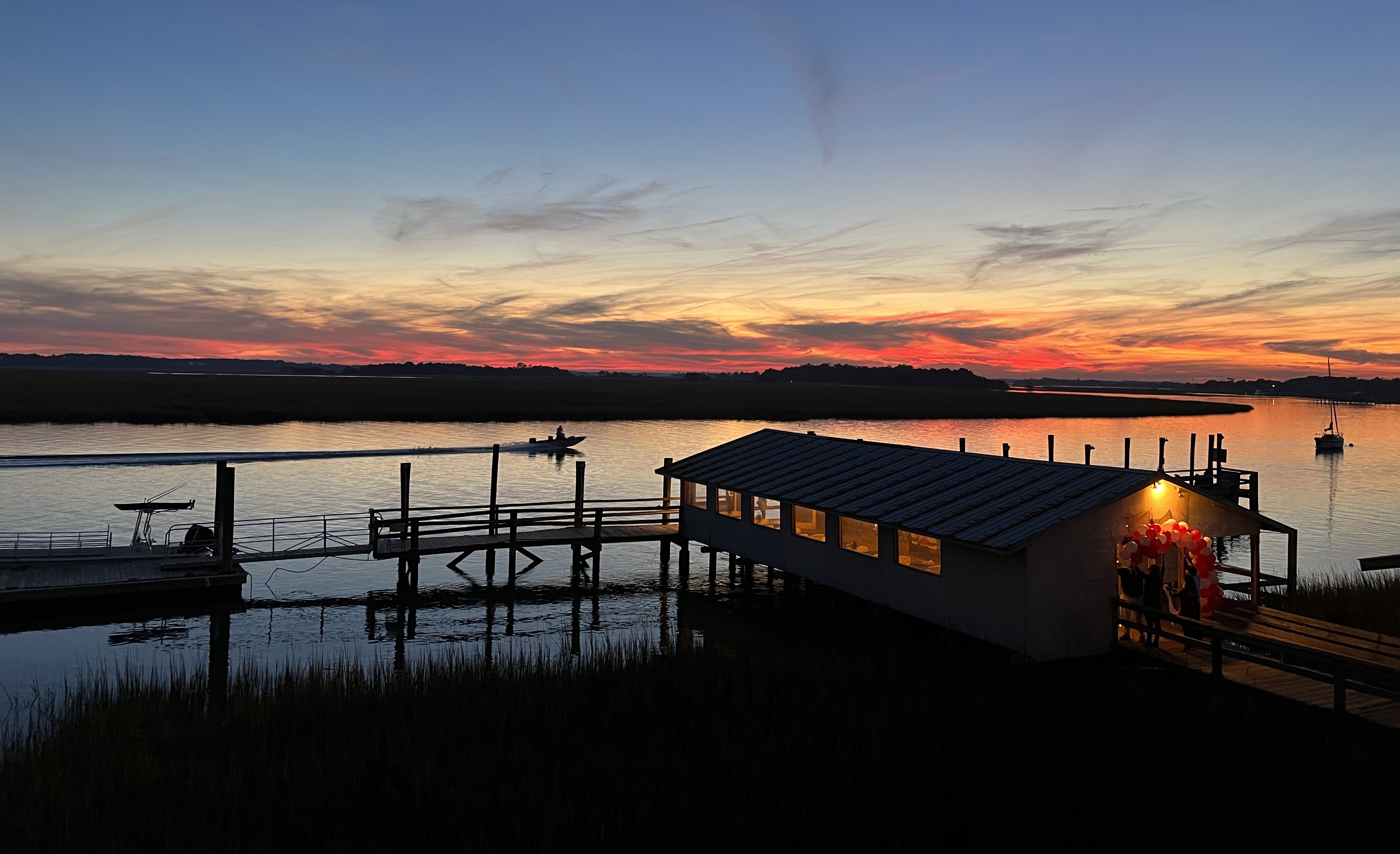 The view from the restaurant deck at Bowens Island Restaurant